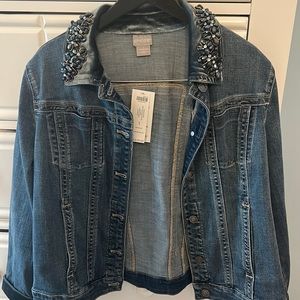 NWT Chicos Velvet collar embellished denim jacket